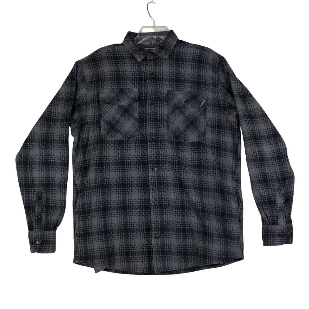 Wrangler Shirt Mens Medium Flannel Button Down Plaid Pockets Stretch Gray